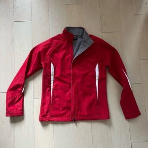 Red and White Sporty Jackst with High Collar and Slim Fit